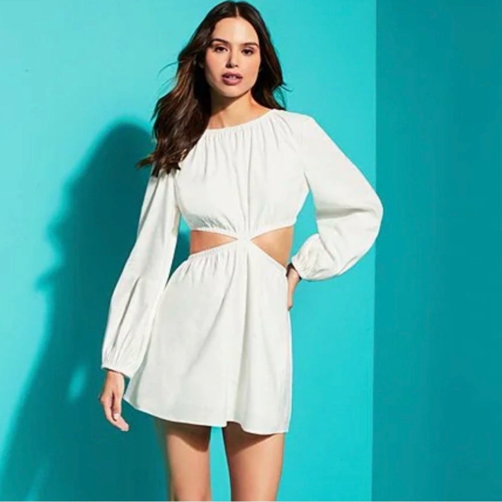 Gianni Bini White Dress Cora V-Neck Long Sleeve Cut-Out Mini A-Line NWT New 6
